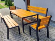 Zestaw loft ocynk stół ogrodowy drewniany 2 ławki 2 fotele